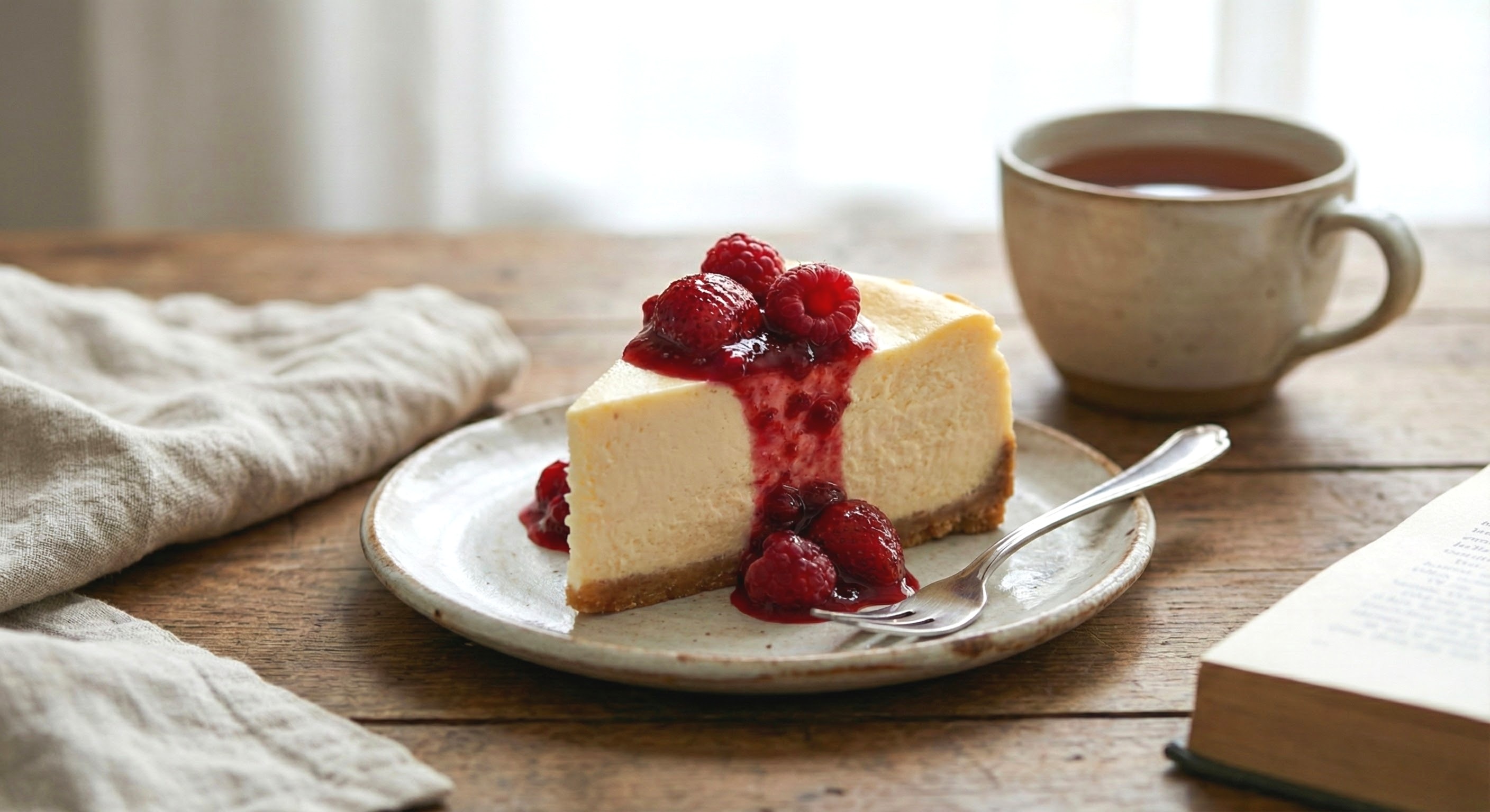 Luxurious raspberry cheesecake with silky texture